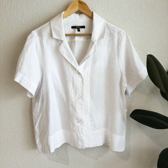 Quince Womens Linen Button Up Shirt Medium Short Sleeve Boxy Minimalist Preppy - Picture 1 of 7